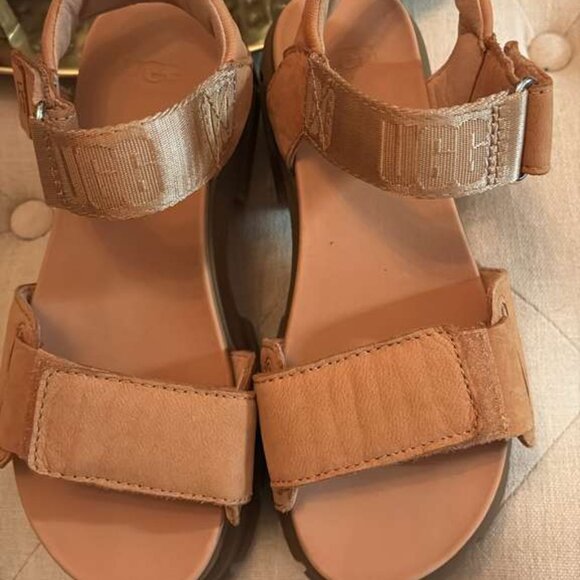 UGG Suede Fuzz Sugar Sandals Tan Size 5 Platform - Picture 4 of 10
